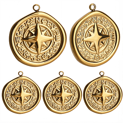 6шт. вакуумное покрытие pvd 201 подвески из нержавеющей стали, плоский круглый с подвеской в виде компаса