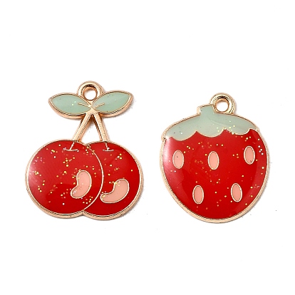 Подвески из сплава блесток с красной эмалью, золотой свет, вишня клубника