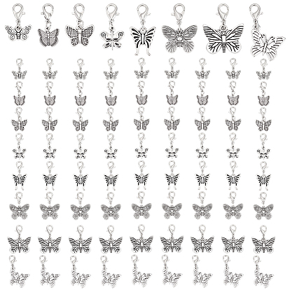 Подвеска в виде бабочки в тибетском стиле из сплава, с 304 открытыми соединительными кольцами из нержавеющей стали и карабинами из цинкового сплава