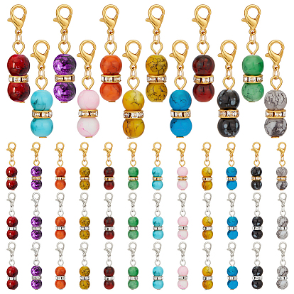 Colgante de cuentas redondas de vidrio y diamantes de imitación con pintura horneada, con broches de langosta de la aleación de la garra