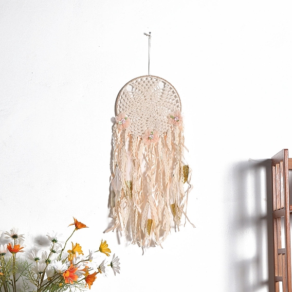 Богемная тканая сетка/паутина с декором из перьев макраме, подвесные украшения для дома