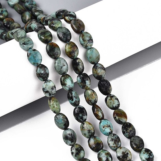 Бусы натуральная африканская бирюза (яшма), Плоско-овальные