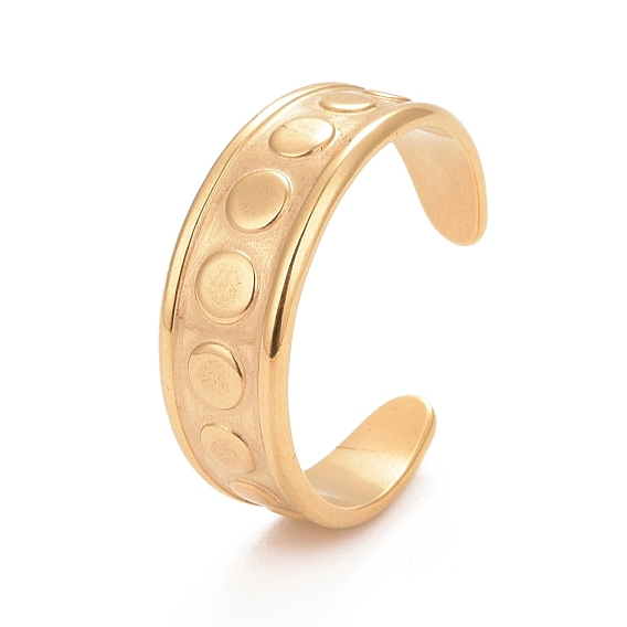 Ion Plating(IP)304 Stainless Steel Flat Round Pattern Open Cuff Ring for Women