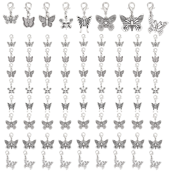 Подвеска в виде бабочки в тибетском стиле из сплава, с 304 открытыми соединительными кольцами из нержавеющей стали и карабинами из цинкового сплава