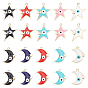 40Pcs 10 Style Rack Plating Alloy Enamel Pendants, Light Gold, Moon & Star
