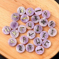 25Pcs Tumbled Natural Gemstone Rune Stones, Divination Stone, Flat Round