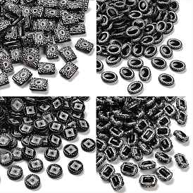 Непрозрачные акриловые бусины, серебристого металла, обвитыми, чёрные