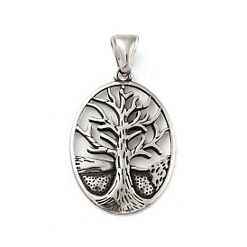 304 Stainless Steel Pendants, Oval with Tree