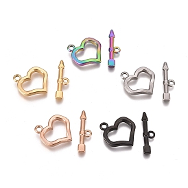 Ion Plating(IP) 304 Stainless Steel Toggle Clasps, Heart