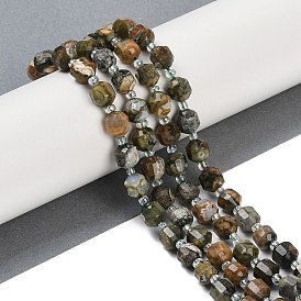 Natural Rhyolite Jasper Beads Strands, Faceted, Bicone, Double Terminated Point Prism Beads