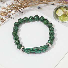 Fashionable Handmade Turquoise Beaded Stone Elastic Bracelet for Women