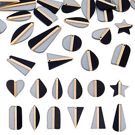 24 шт. 12 стили подвески из прозрачной смолы и натурального дерева, разнообразные, два тона