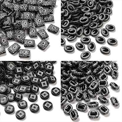 Непрозрачные акриловые бусины, серебристого металла, обвитыми, чёрные