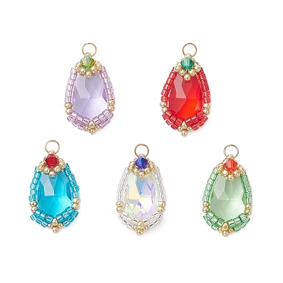 Стеклянные подвески, слеза, с 304 соединительными кольцами из нержавеющей стали и стеклянными бусинами, граненые