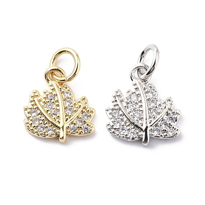 Латунные микро проложить кубического циркония прелести, без кадмия и без свинца, с прыжковых колец, кленовый лист подвески