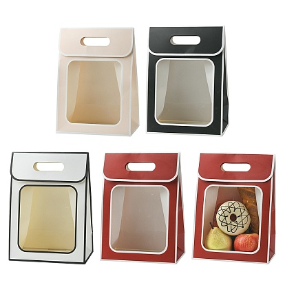12 шт. 4 стили бумажной упаковки сумки-шопперы, с пластиковыми видимыми окнами, прямоугольные