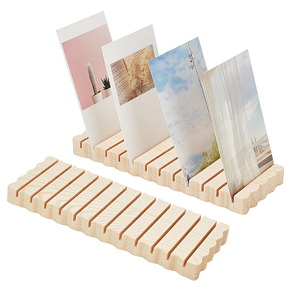 2Pcs Rectangle Wooden Card Slotted Display Stands, for Greeting Card, Postcards