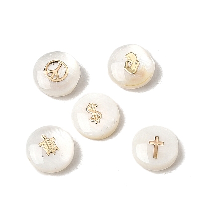 Натуральные пресноводные ракушки, плоские круглые бусины, с золотистыми латунными пластинами, цвет морской раковины