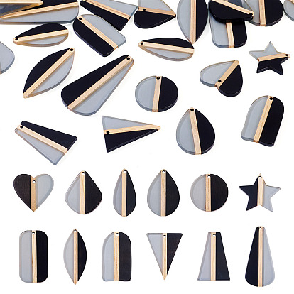 24 шт. 12 стили подвески из прозрачной смолы и натурального дерева, разнообразные, два тона