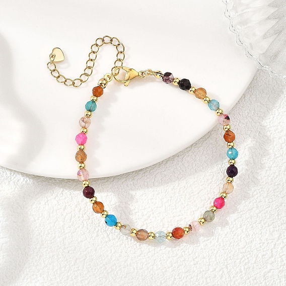 Женские браслеты из круглых бусин из натурального агата и латуни, с 201/304 нержавеющей стали