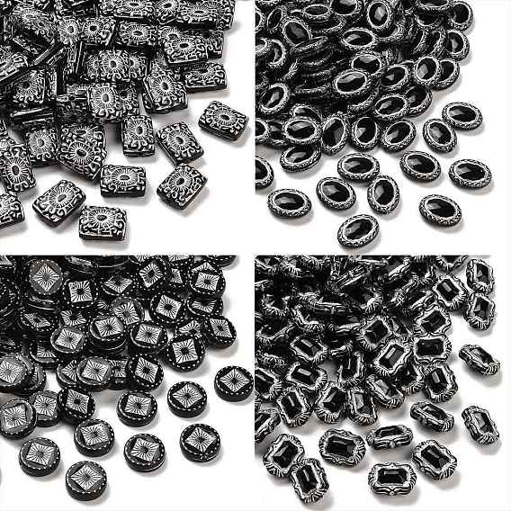 Непрозрачные акриловые бусины, серебристого металла, обвитыми, чёрные