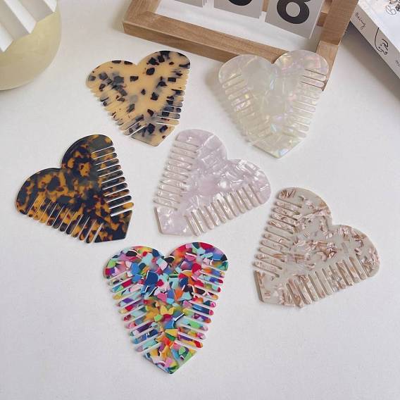 Cellulose Acetate Dual-Sided Hair Combs, Heart