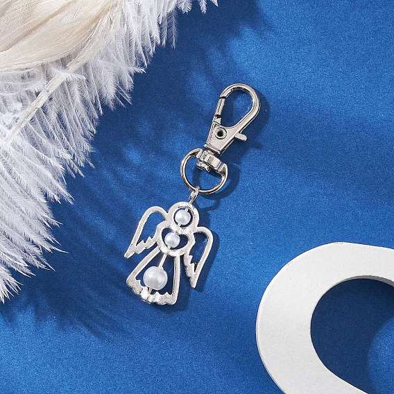 Подвеска в виде ангела из сплава и стекла с жемчугом, с карабин-лобстерами , белые