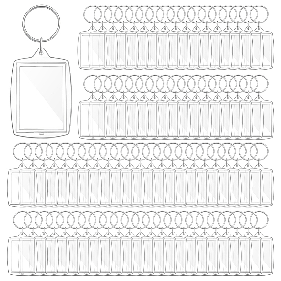 200шт. акриловая фоторамка брелок, с железными разрезными брелоками, прямоугольные