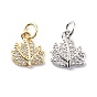 Латунные микро проложить кубического циркония прелести, без кадмия и без свинца, с прыжковых колец, кленовый лист подвески