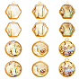 12 шт. 2 стили плоские круглые шестиугольные подвески из натуральной ракушки, с фурнитурой позолоченной латунной