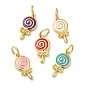 Rack Plating Brass Pendants, with Enamel and Jump Ring, Long-Lasting Plated, Golden, Lollipop Charm