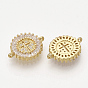 Brass Micro Pave Clear Cubic Zirconia Links Connectors, Flat Round with Cross