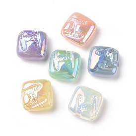 Rainbow Iridescent Plating Acrylic Beads, Glitter Beads, Rhombus with Letter H Pattern