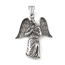 304 Stainless Steel Pendants, with 201 Stainless Steel Snap on Bails, Angel Charm