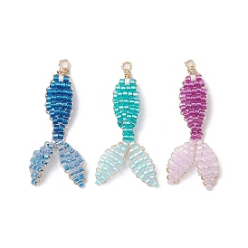 3Pcs 3 Colors Seed Beads Pendants, with Copper Wire, Fishtail