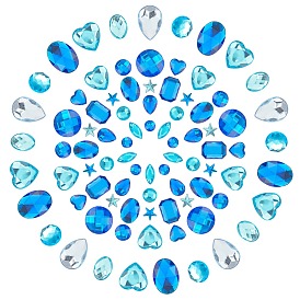 Acrylic Rhinestone Cabochons, Flat Back & Faceted, Star & Oval & Teardrop & Heart & Rectangle & Half Round