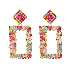 Colorful geometric earrings with alloy and rhinestone, exaggerated European and American style.
