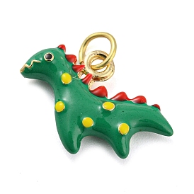 Dinosaur Rack Plating Brass Enamel Pendants, with Jump Ring, Long-Lasting Plated, Cadmium Free & Lead Free, Real 18K Gold Plated
