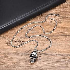 Stainless Steel Halloween Skull Pendant Box Chain Necklaces for Men