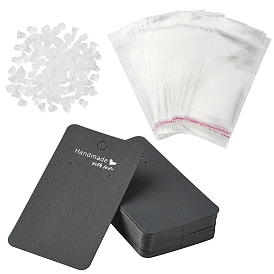 50Pcs Rectangle with Word Cardboard Earring Display Cards, with 50Pcs Clear OPP Cellophane Bags and 100Pcs Ear Nuts