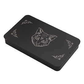 Star/Eye/Virgo/Cancer/Sun Printed Iron Tarot Card Collection Boxes, Tarot Card Storage Deck Cases, Rectangle, Black