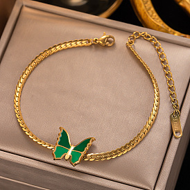 Retro Green Butterfly Cuban Choker Necklace for Women, Non-Fading 18K Gold Titanium Steel Chain