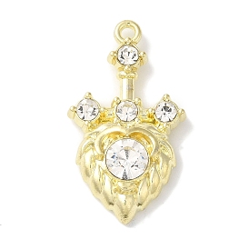 Rack Plating Alloy Pendants, with Crystal Rhinestone, Cadmium Free & Nickel Free & Lead Free, Heart Charms