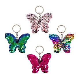 Keychain, with Plastic Paillette Beads, Iron Key Ring and Chain, Butterfly