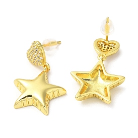 Clear Cubic Zirconia Star Dangle Stud Earrings, Rack Plating Brass Jewelry