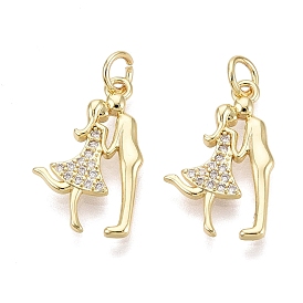 Подвески из латуни с микро-паве ко Дню святого Валентина, прозрачные циркониевые подвески, пара прелестей