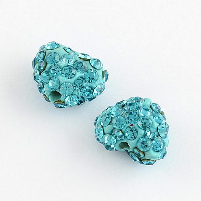 Heart Polymer Clay Grade A Rhinestone Beads, 10x12.5x6.5mm, Hole: 2mm