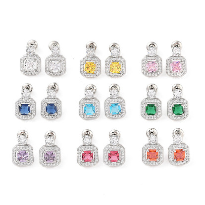 Серьги-гвоздики из латуни с микропаве из кубического циркония, долговечный, квадратный, платина