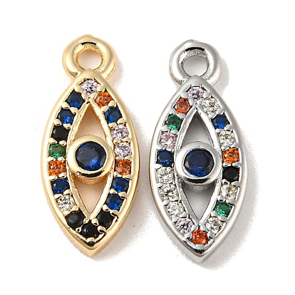 Brass Micro Pave Colorful Cubic Zirconia Pendants, Cadmium Free & Nickel Free & Lead Free, Evil Eye