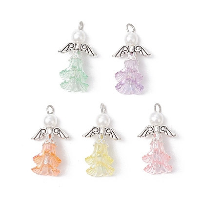 Ангел подвески, с круглыми бусинами из АБС-пластика с имитацией жемчуга, акриловыми бусинами, 304 булавками для глаз из нержавеющей стали, бусинами в виде крыльев феи из сплава и железными колпачками для бусин